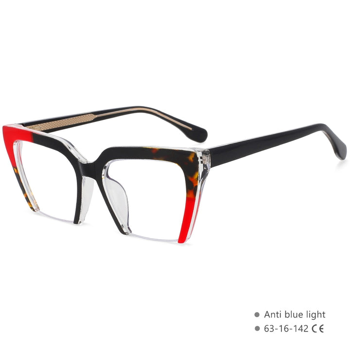CCspace Women's Semi Rim Cat Eye Tr 90 Titanium Eyeglasses 55581 Semi Rim CCspace China C5Red