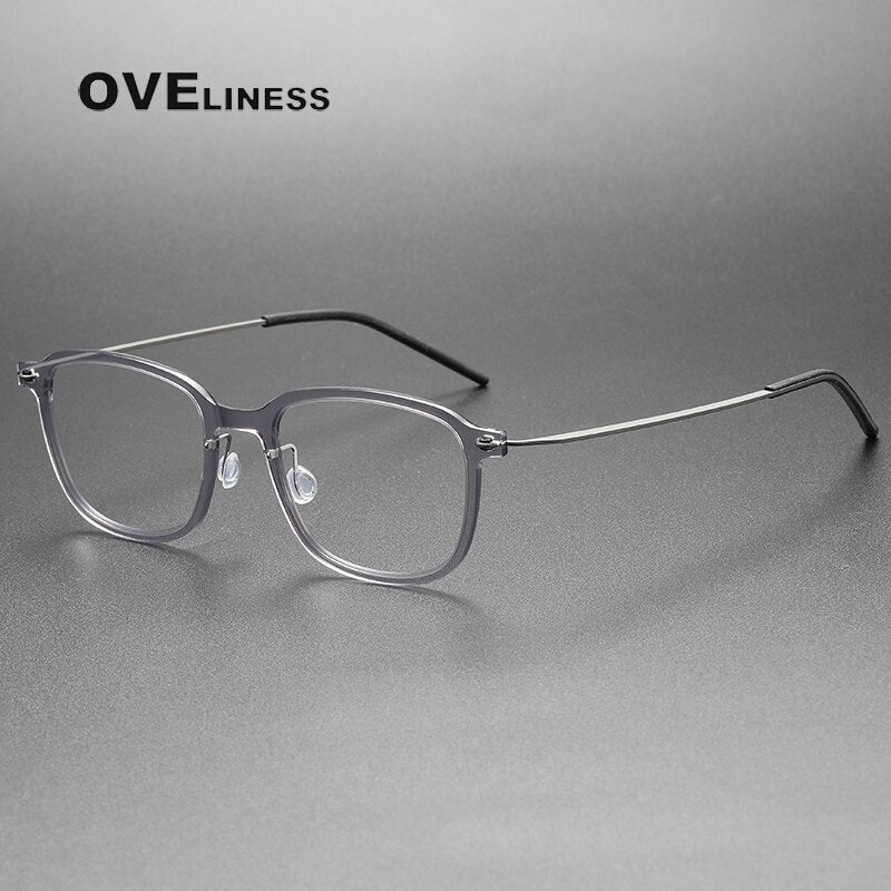 Oveliness Unisex Full Rim Square Acetate Titanium Eyeglasses 6510 Full Rim Oveliness transparent grey