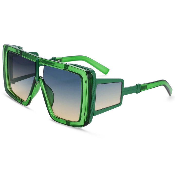CCspace Women's Full Rim Oversized Square Resin Double Bridge Frame Sunglasses 54222 Sunglasses CCspace Sunglasses green