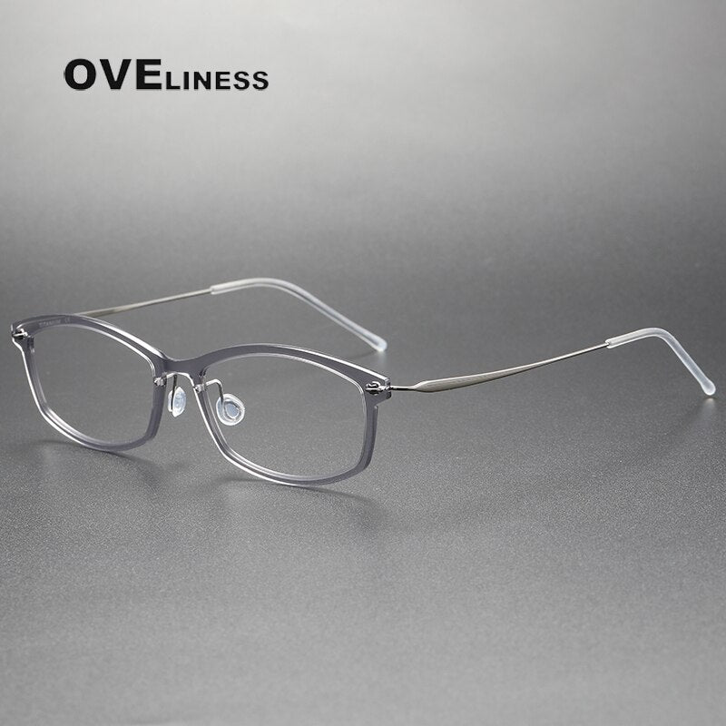 Oveliness Unisex Full Rim Square Screwless Acetate Titanium Eyeglasses 6512 Full Rim Oveliness grey