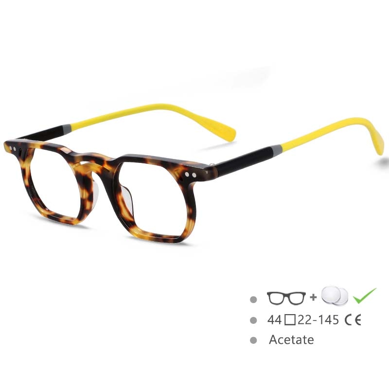 CCspace Unisex Full Rim Polygonal Round Acetate Double Bridge Frame Eyeglasses 54540 Full Rim CCspace yellow-leopard China