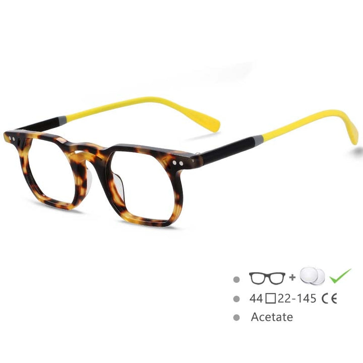CCspace Unisex Full Rim Polygonal Round Acetate Double Bridge Frame Eyeglasses 54540 Full Rim CCspace yellow-leopard China