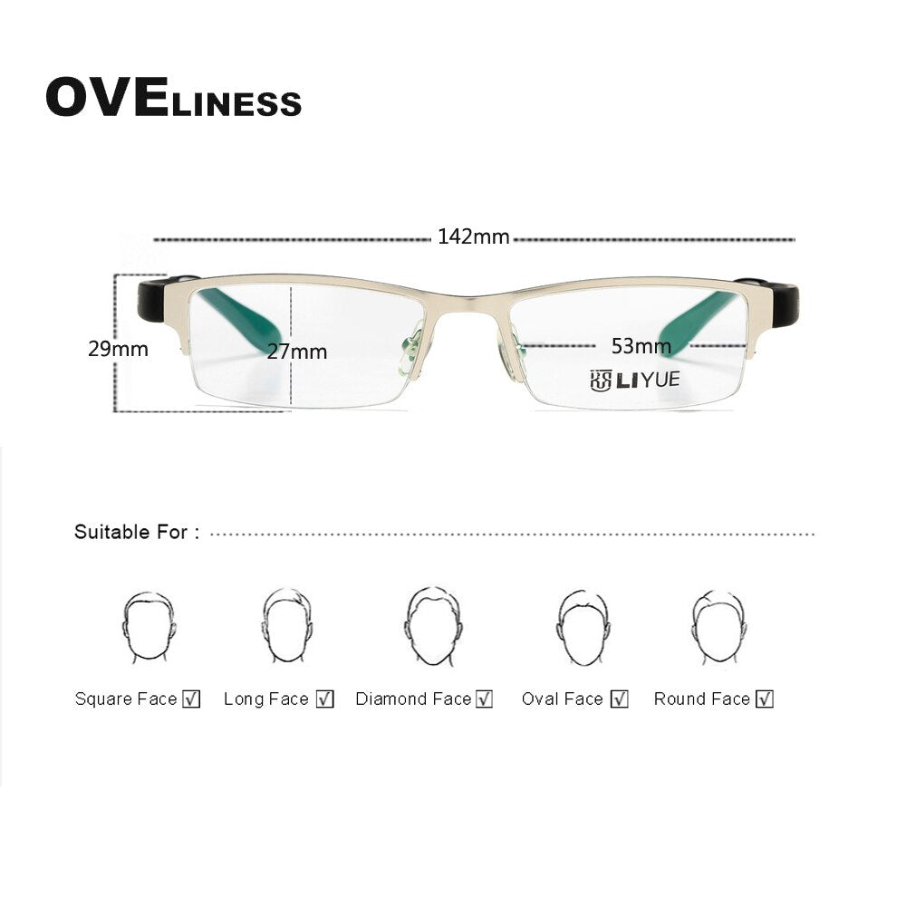 Oveliness Men's Semi Rim Square Alloy Eyeglasses 9019 Semi Rim Oveliness