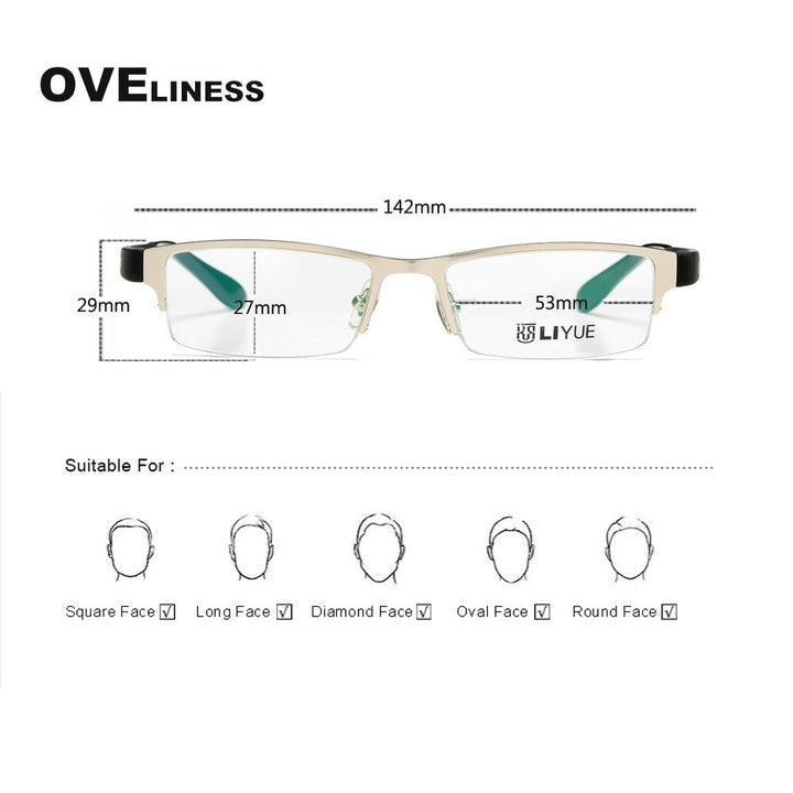 Oveliness Men's Semi Rim Square Alloy Eyeglasses 9019 Semi Rim Oveliness