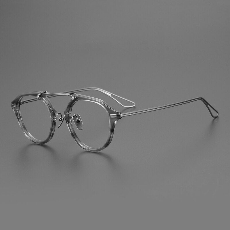 Gatenac Unisex Full Rim Oval Double Bridge Titanium Eyeglasses Gxyj925 Full Rim Gatenac Gray Tortoiseshell