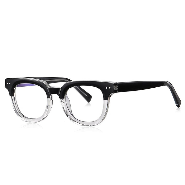 Reven Jate Unisex Full Rim Square Oval Tr 90 Acetate Alloy Eyeglasses 2120 Full Rim Reven Jate black transparent