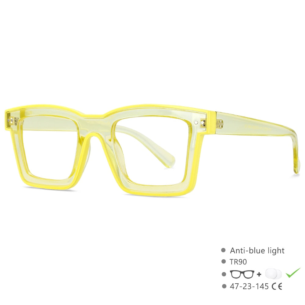 CCspace Unisex Full Rim Square Punk Acetate Eyeglasses 55599 Full Rim CCspace China Yellow