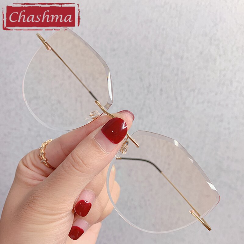 Chashma Women's Rimless Cat Eye Titanium Frame Gradient Color Lens Eyeglasses 16016a Rimless Chashma Gold Brown  