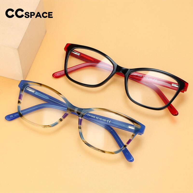 CCspace Unisex Full Rim Square Cat Eye Acetate Eyeglasses 55570 Full Rim CCspace