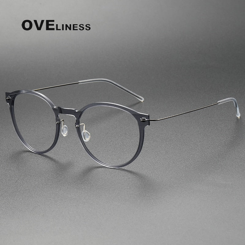Oveliness Unisex Full Rim Round ScrewlessAcetate Titanium Eyeglasses 6603 Full Rim Oveliness grey gun