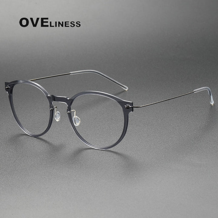 Oveliness Unisex Full Rim Round ScrewlessAcetate Titanium Eyeglasses 6603 Full Rim Oveliness grey gun