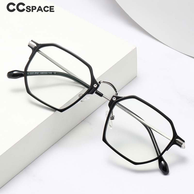 CCspace Unisex Full Rim Polygon Square Tr 90 Titanium Eyeglasses 55031 Full Rim CCspace