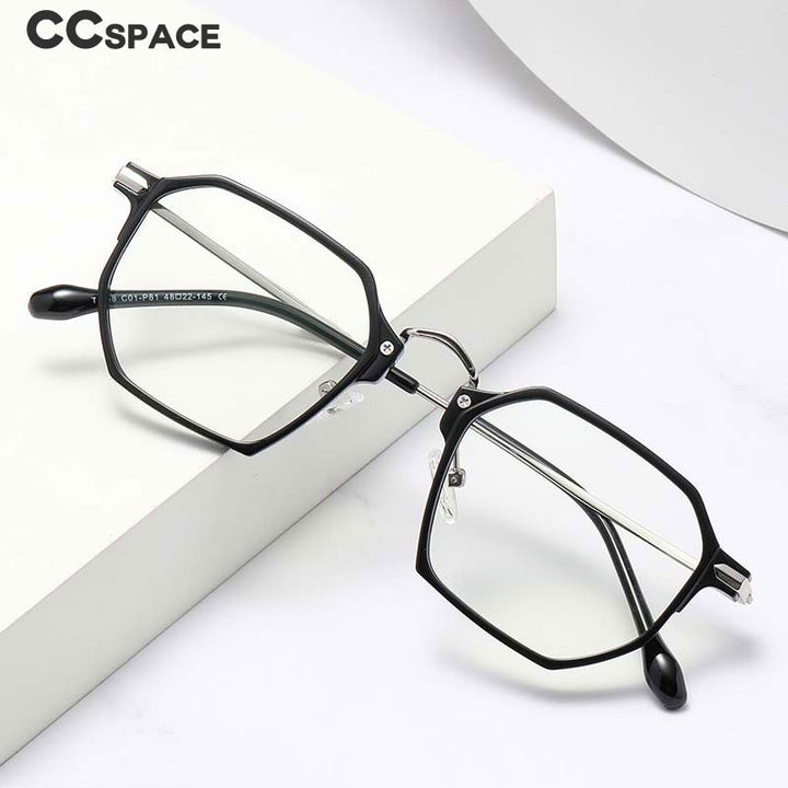 CCspace Unisex Full Rim Polygon Square Tr 90 Titanium Eyeglasses 55031 Full Rim CCspace