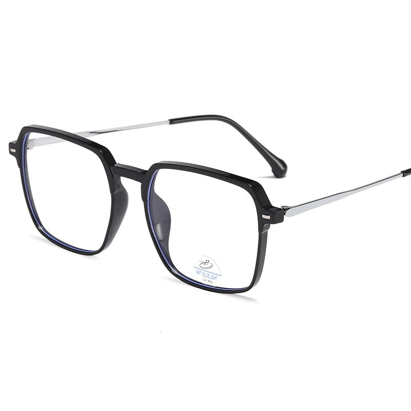 Reven Jate Unisex Full Rim Square Tr 90 Eyeglasses 81249 Full Rim Reven Jate shiny black