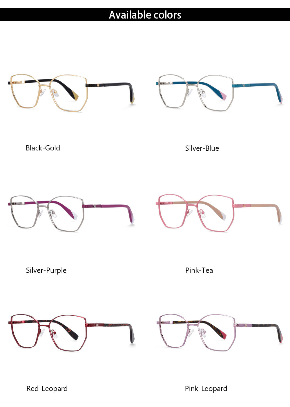 CCspace Women's Full Rim Square Cat Eye Alloy Frame Eyeglasses 54273 Full Rim CCspace