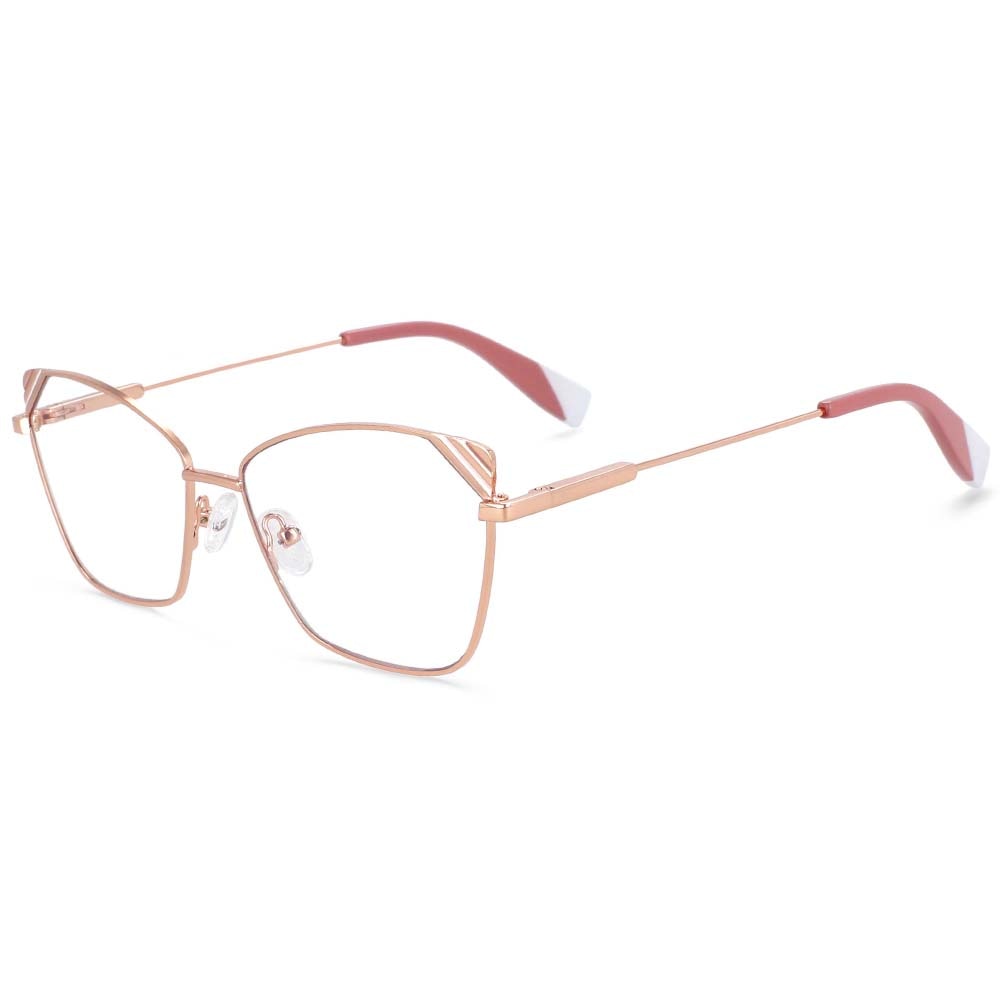 CCspace Women's Full Rim Square Cat Eye Alloy Frame Eyeglasses 54125 Full Rim CCspace CN Rose gold pink