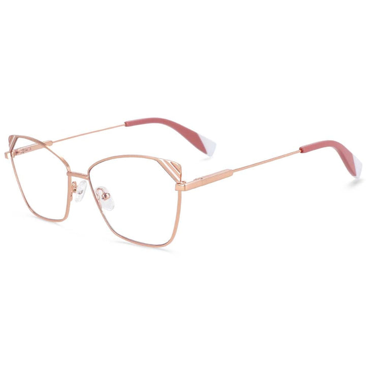 CCspace Women's Full Rim Square Cat Eye Alloy Frame Eyeglasses 54125 Full Rim CCspace CN Rose gold pink