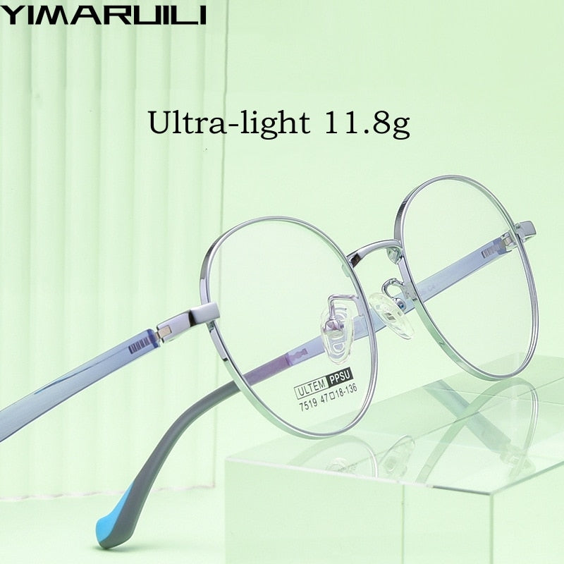 Yimaruili Children's Unisex Full Rim Round Ultem Titanium Alloy Eyeglasses 7519S Full Rim Yimaruili Eyeglasses