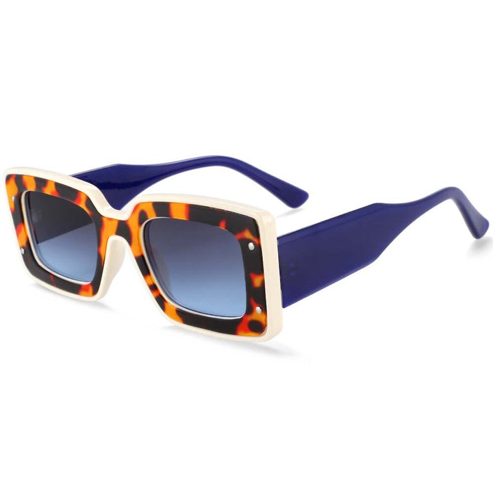 CCSpace Women's Full Rim Square Resin Frame Punk Sunglasses 54082 Sunglasses CCspace Sunglasses blue-leopard  