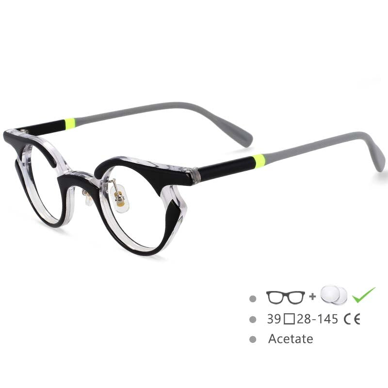 CCspace Unisex Full Rim Round Acetate Frame Punk Eyeglasses 54539 Full Rim CCspace black-clear China