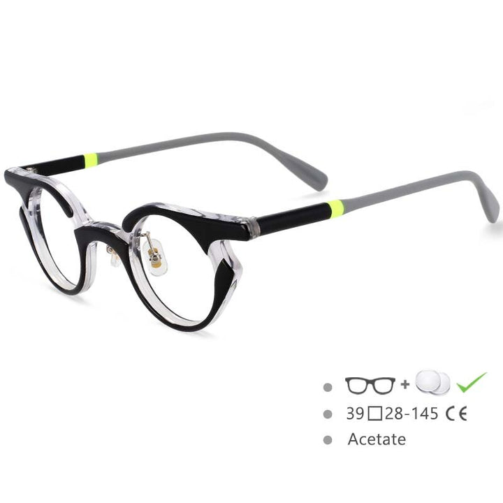 CCspace Unisex Full Rim Round Acetate Frame Punk Eyeglasses 54539 Full Rim CCspace black-clear China