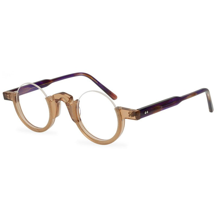 CCspace Unisex Semi Rim Round Acetate Eyeglasses 55258 Semi Rim CCspace Brown China