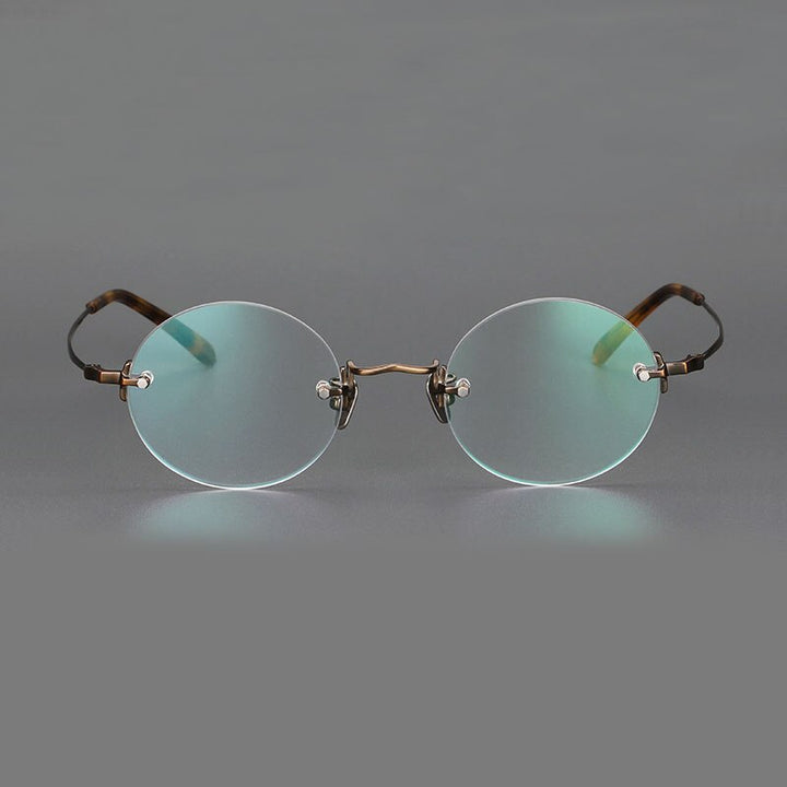 Yujo Unisex Rimless Round 43mm Titanium Hyperopic Reading Glasses Reading Glasses Yujo