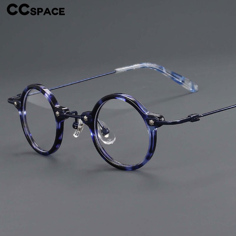 CCspace Unisex Full Rim Small Round Acetate Titanium Eyeglasses 55324 Full Rim CCspace