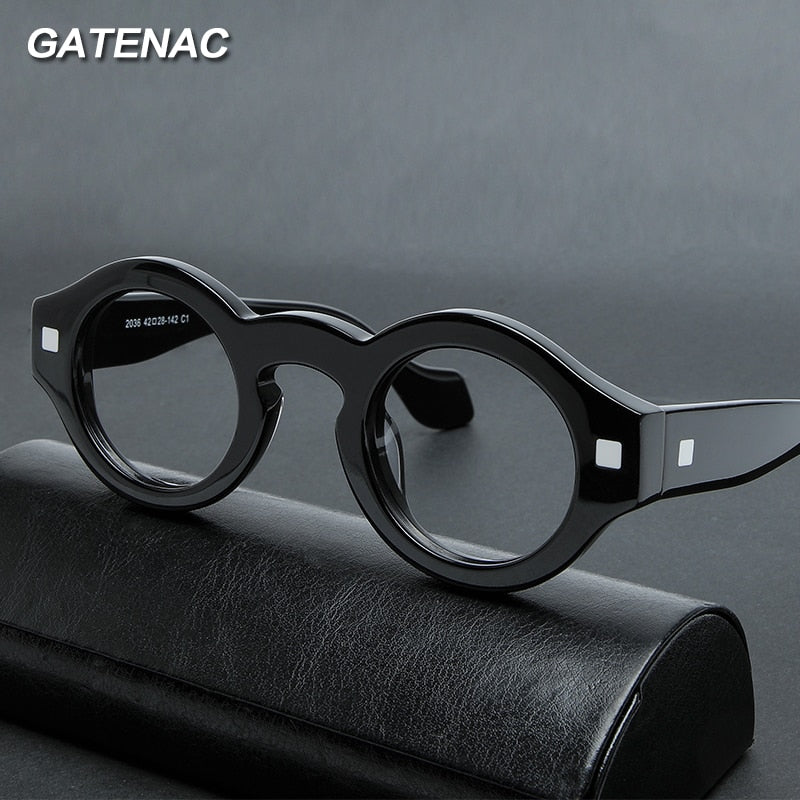 Gatenac Unisex Full Rim Irregular Round Acetate Eyeglasses Gxyj1007 Full Rim Gatenac