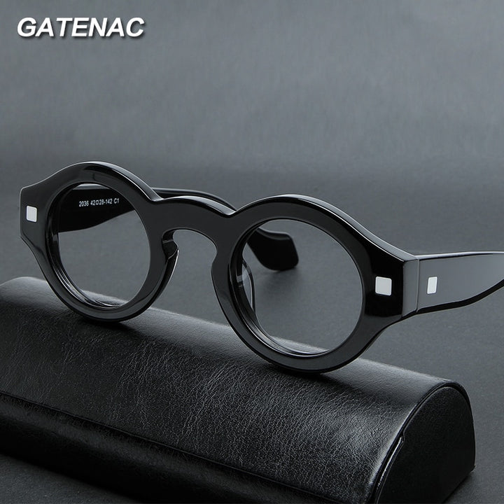 Gatenac Unisex Full Rim Irregular Round Acetate Eyeglasses Gxyj1007 Full Rim Gatenac