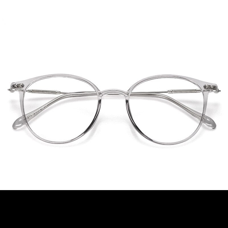 Yimaruili Unisex Full Rim Round Tr 90 Alloy Eyeglasses 90045 Full Rim Yimaruili Eyeglasses Transparent Gray