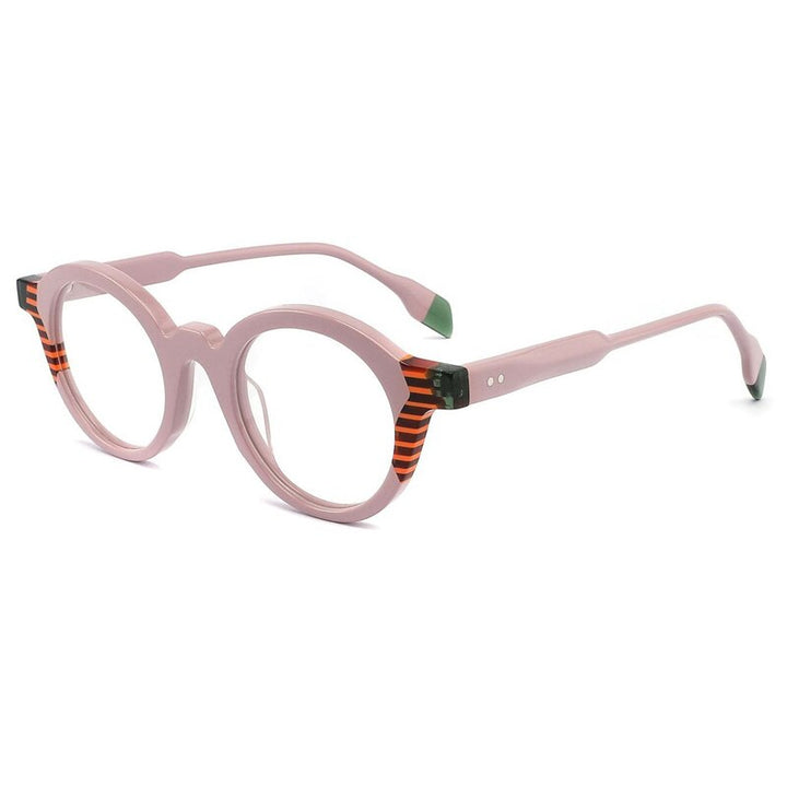 Gatenac Unisex Full Rim Round Acetate Eyeglasses Gxyj1013 Full Rim Gatenac Pink