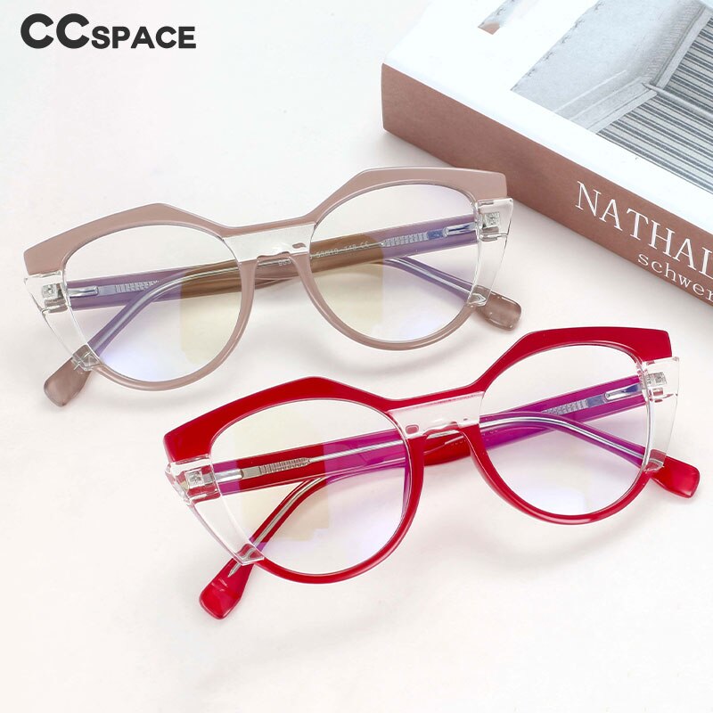 CCspace Unisex Full Rim Round Cat Eye Tr 90 Titanium Frame Eyeglasses 54170 Full Rim CCspace
