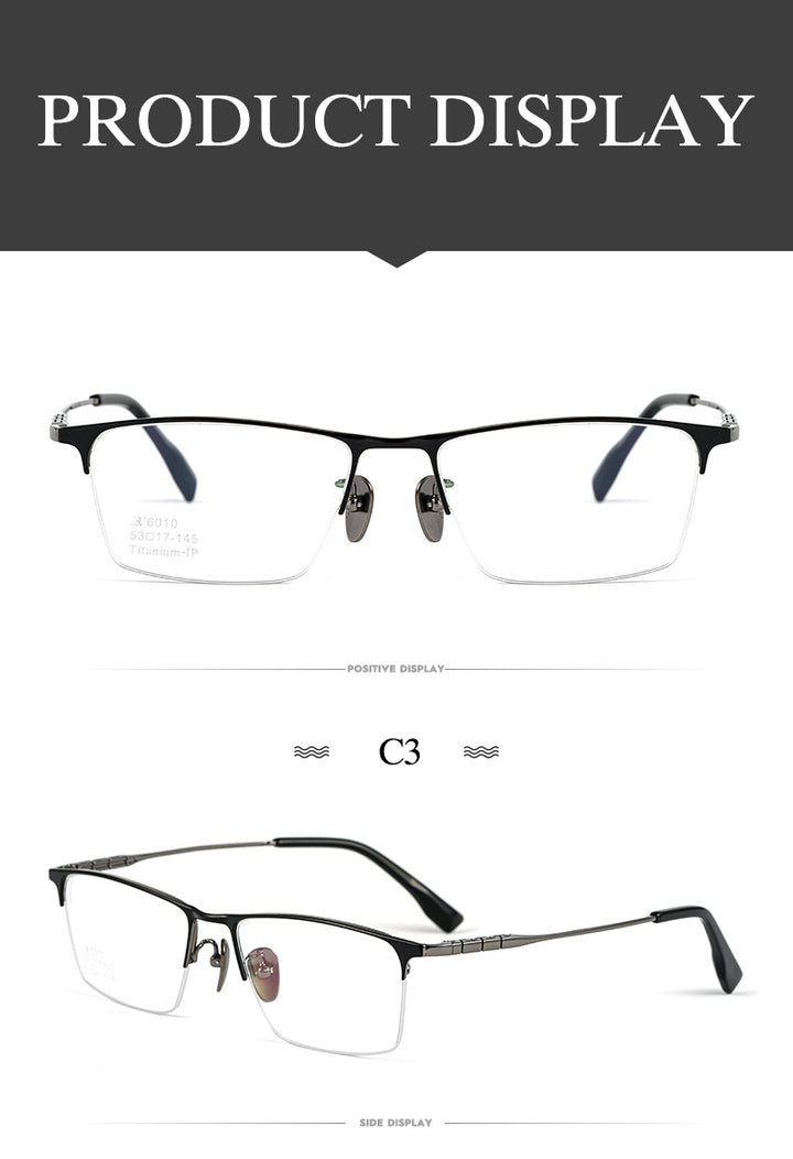 Hotochki Men's Semi Rim Square Tr 90 Titanium Frame Eyeglasses Bv6010 Semi Rim Hotochki
