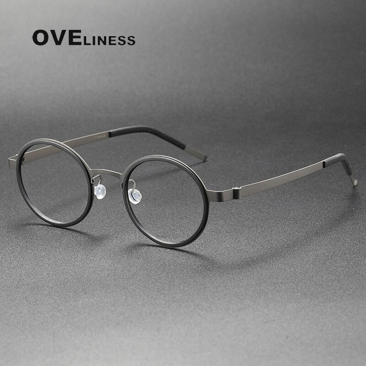 Oveliness Unisex Full Rim Round Acetate Titanium Eyeglasses 9707 Full Rim Oveliness black gun