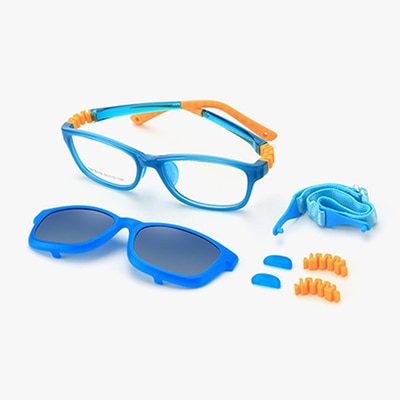 Ralferty  Unisex Children's Full Rim Square Acetate Eyeglasses With Polarized Clip On Sunglasses M18119 With Clip Ons Ralferty Blue Yellow China As picture