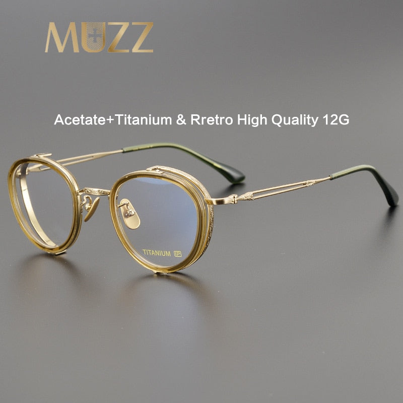 Muzz Unisex Full Rim Irregular Round Acetate Titanium Eyeglasses E004 Full Rim Muzz