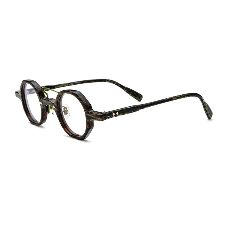 CCspace Women's Full Rim Small Polygon Round Double Bridge Acetate Eyeglasses 55059 Full Rim CCspace BlackFlower China