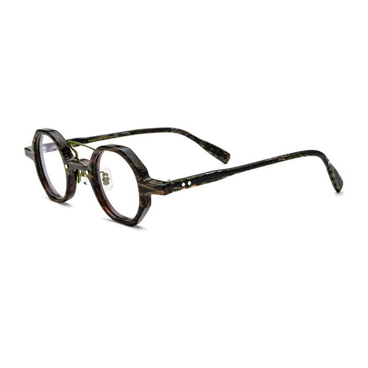 CCspace Women's Full Rim Small Polygon Round Double Bridge Acetate Eyeglasses 55059 Full Rim CCspace BlackFlower China