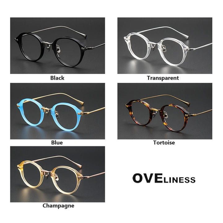 Oveliness Unisex Full Rim Round Acetate Titanium Eyeglasses Kmn182 Full Rim Oveliness