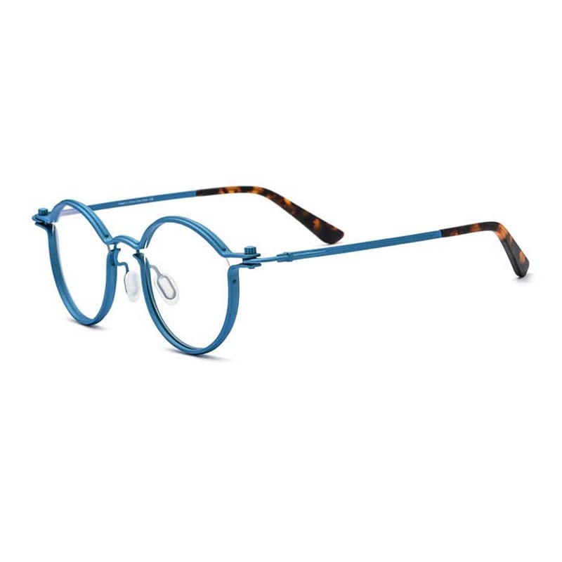 CCspace Unisex Full Rim Round Steampunk Titanium Eyeglasses 54721 Full Rim CCspace Cyan blue China
