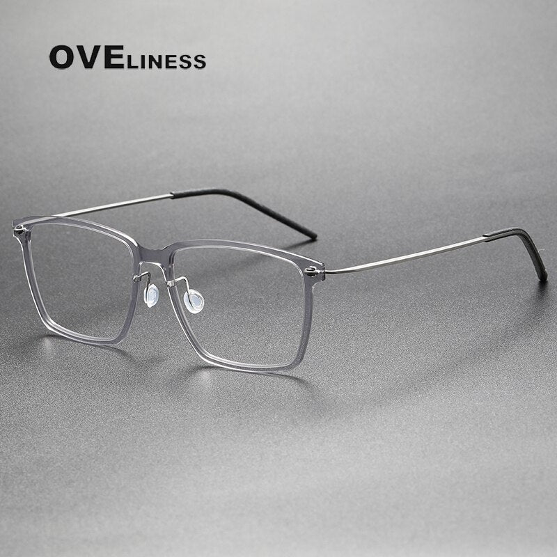 Oveliness Unisex Full Rim Square Screwless Titanium Acetate Eyeglasses 6505 Full Rim Oveliness light grey