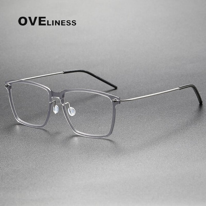 Oveliness Unisex Full Rim Square Screwless Titanium Acetate Eyeglasses 6505 Full Rim Oveliness light grey