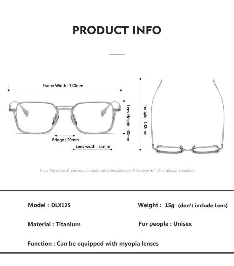 Oveliness Unisex Full Rim Square Double Bridge Titanium Eyeglasses Dlx125 Full Rim Oveliness