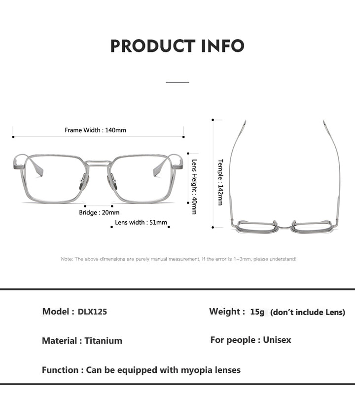 Oveliness Unisex Full Rim Square Double Bridge Titanium Eyeglasses Dlx125 Full Rim Oveliness