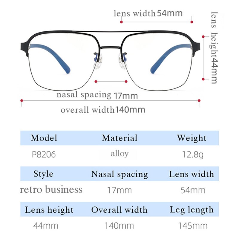 Hotochki Men's Semi Rim Square Double Bridge Titanium Eyeglasses Semi Rim Hotochki
