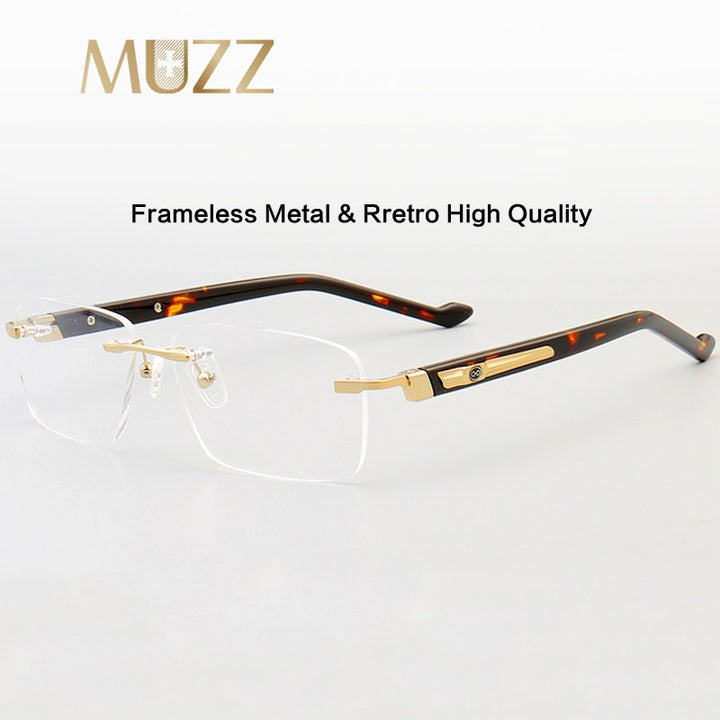 Muzz Men's Rimless Square Acetate Titanium Eyeglasses 108 Rimless Muzz
