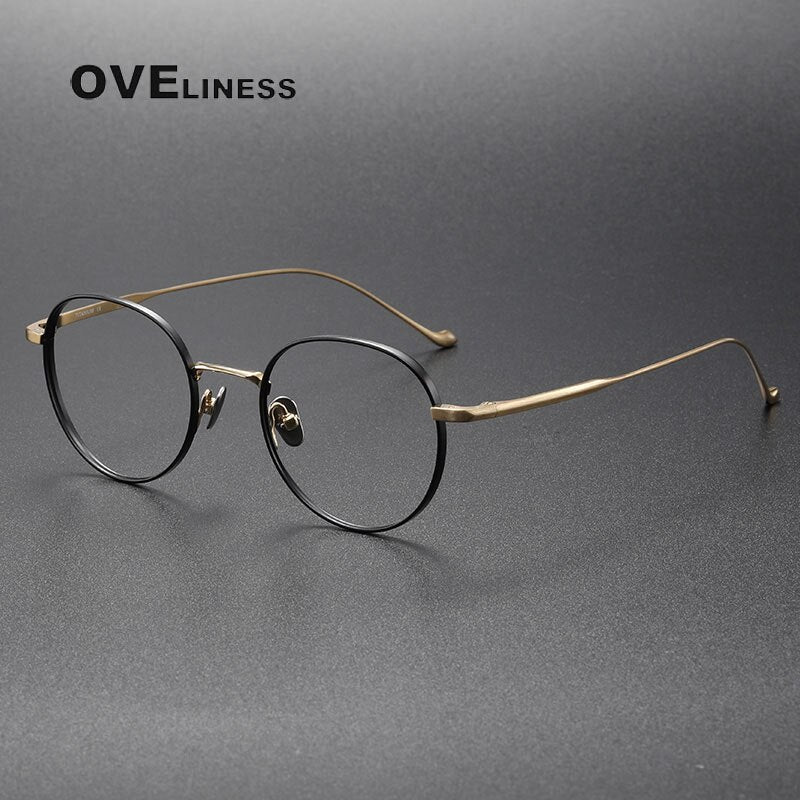 Oveliness Unisex Full Rim Round Titanium Eyeglasses Chordc Full Rim Oveliness black gold