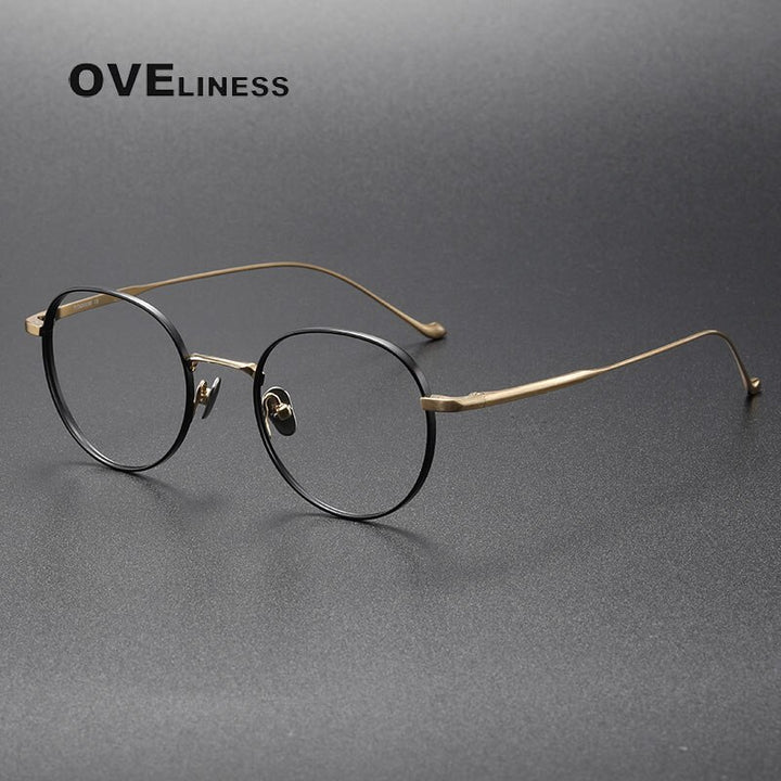 Oveliness Unisex Full Rim Round Titanium Eyeglasses Chordc Full Rim Oveliness black gold