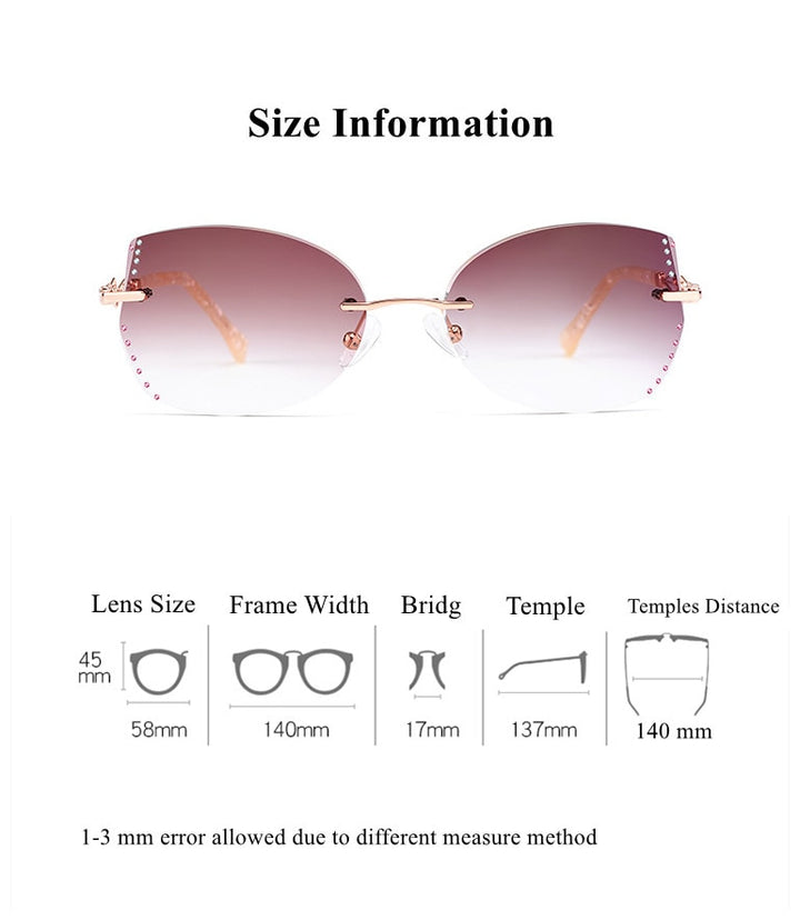 Chashma Women's Rimless Square Cat Eye Titanium Sunglasses 58073 Sunglasses Chashma